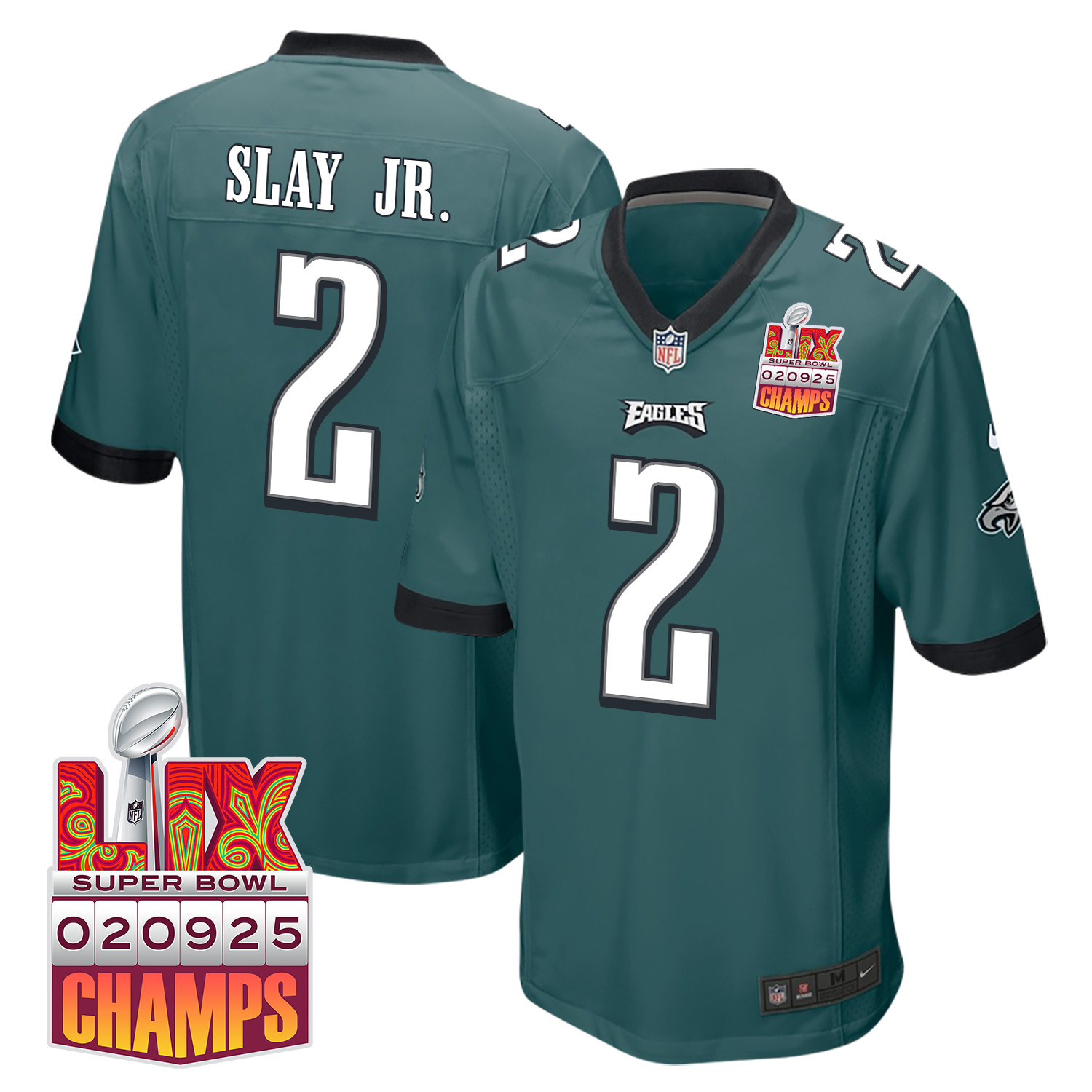 Darius Slay Jr. 2 Philadelphia Eagles Super Bowl Lix Champions Patch Game Men Jersey - Midnight Green Js5586