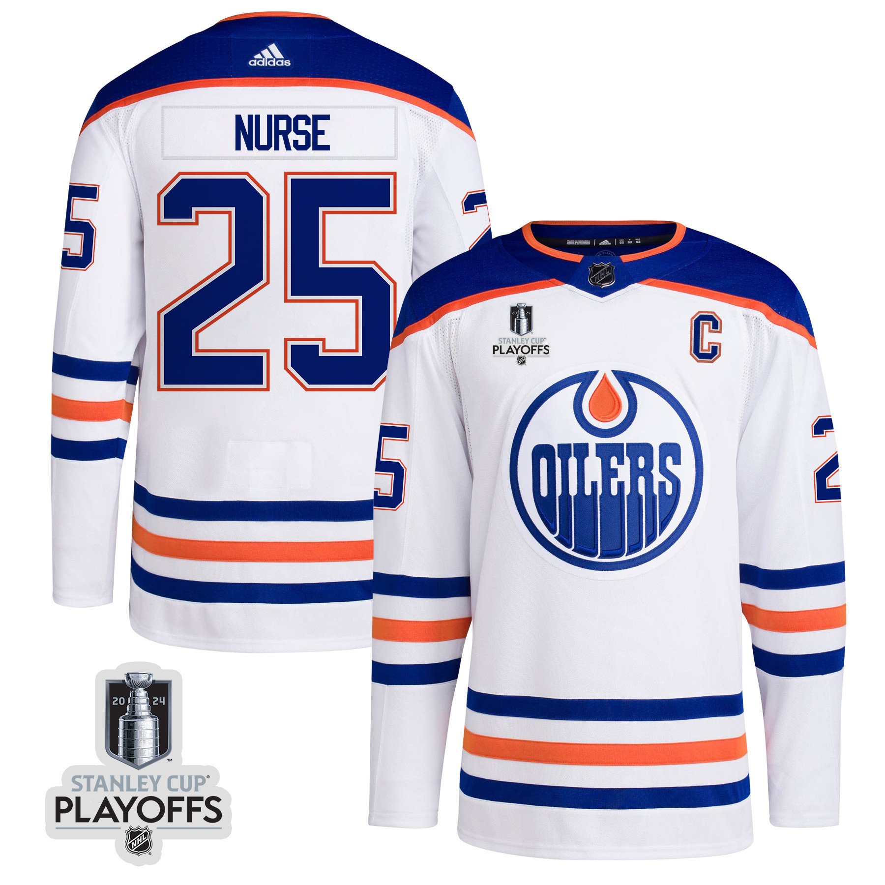 Darnell Nurse 25 Edmonton Oilers 2024 Nhl Playoffs Patch Away Jersey - Men, White
