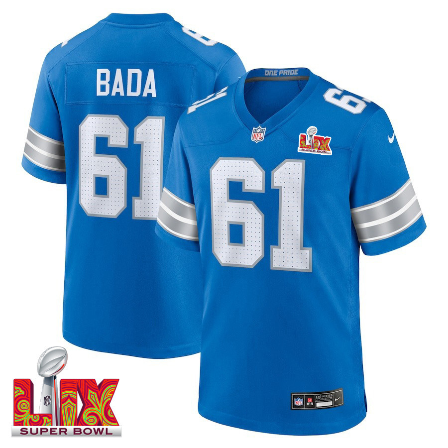 David Bada #61 Detroit Lions Super Bowl Lix Jersey - Men's - Blue Js7745