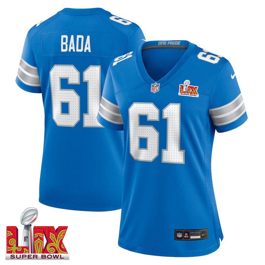 David Bada #61 Detroit Lions Super Bowl Lix Women's Jersey - Blue Js3665