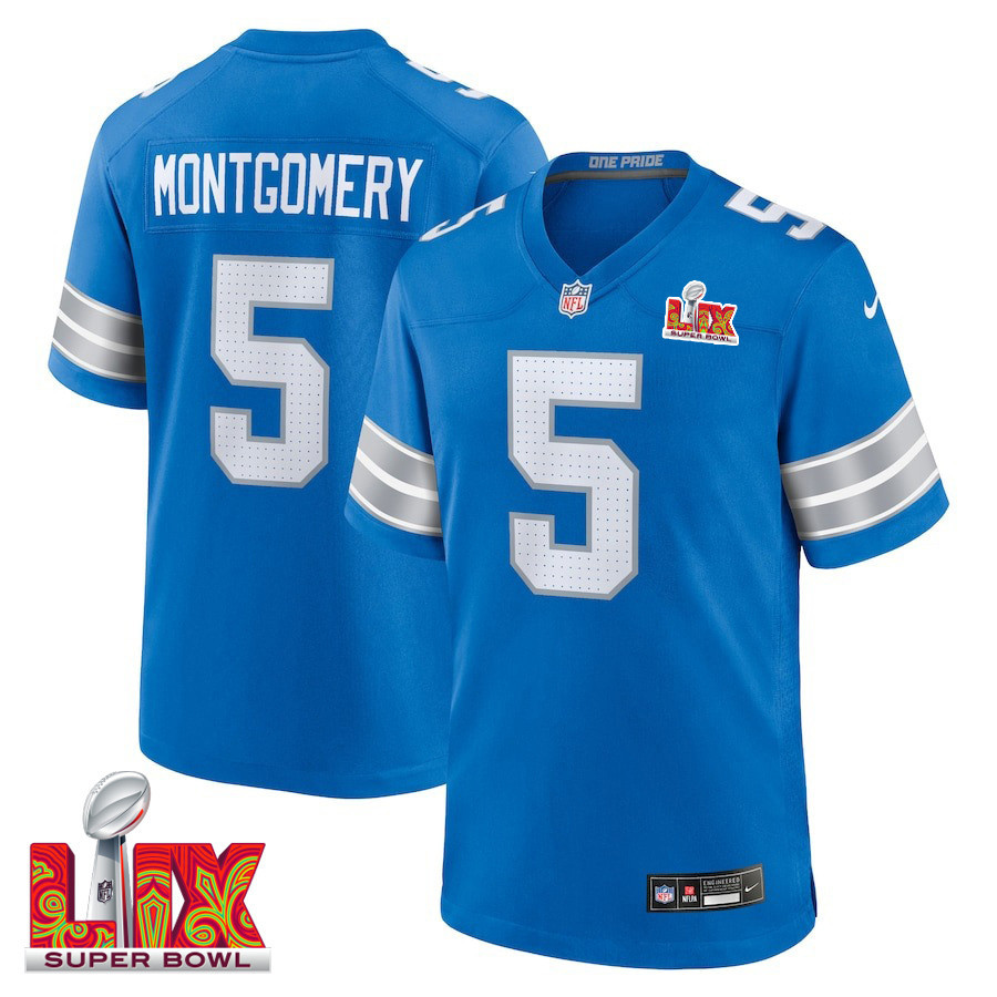David Montgomery #5 Detroit Lions Super Bowl Lix Jersey - Men's - Blue Js6726
