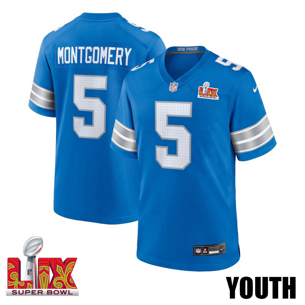 David Montgomery #5 Detroit Lions Super Bowl Lix Youth Jersey - Blue Js1260