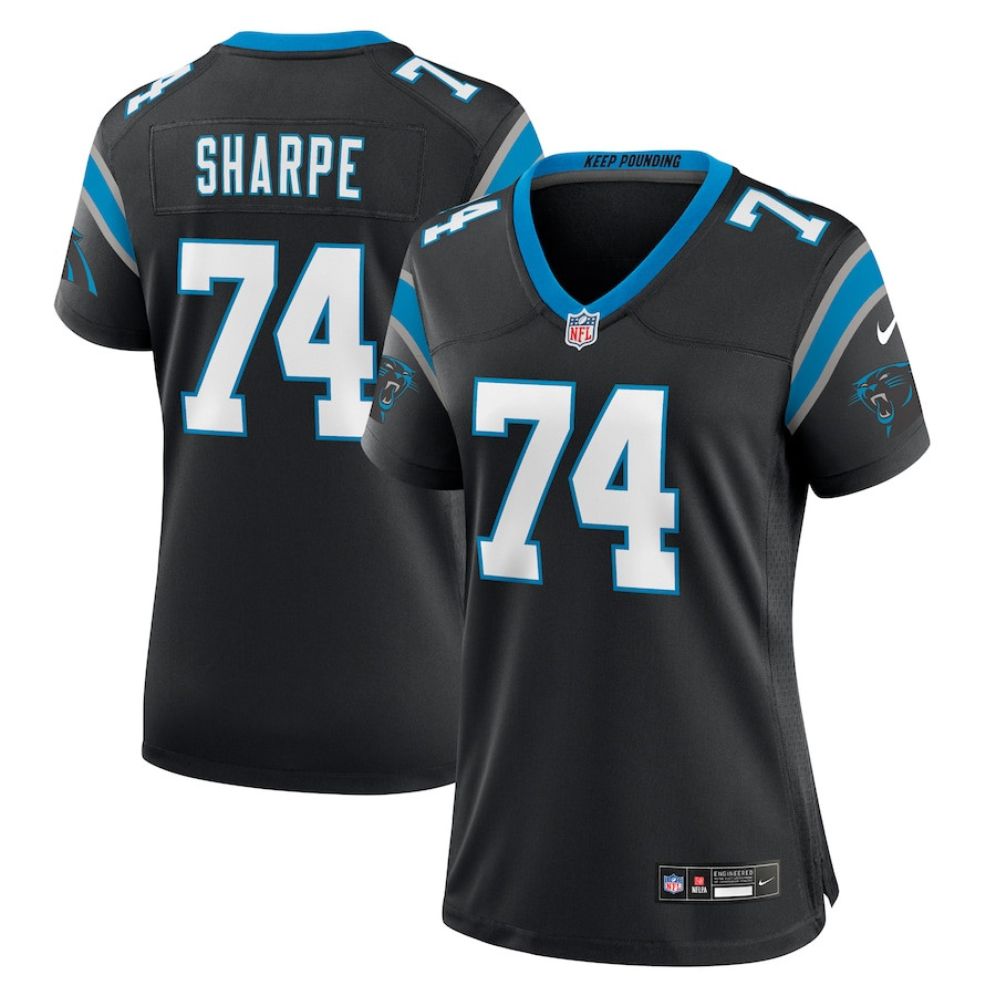 David Sharpe 74 Carolina Panthers Women's Team Game Jersey - Black Js3398