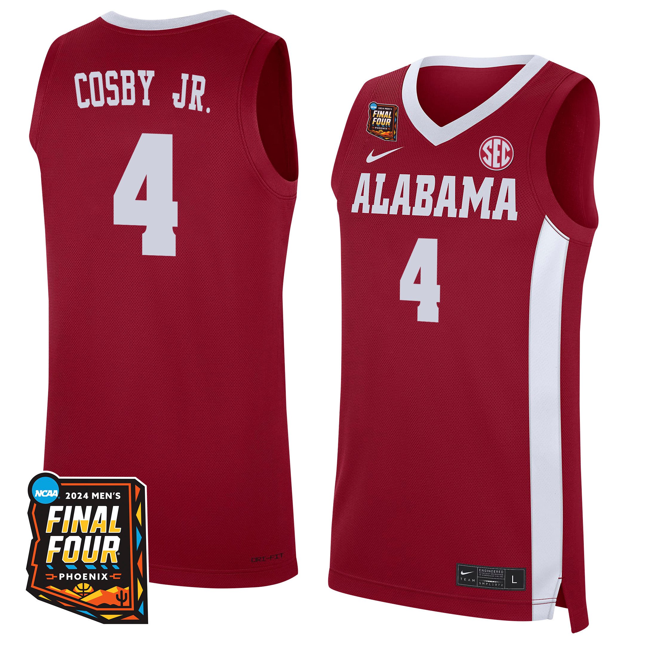 Davin Cosby Jr. Alabama Crimson Tide 2024 Men's Final Four Patch Basketball Jersey - Red/white