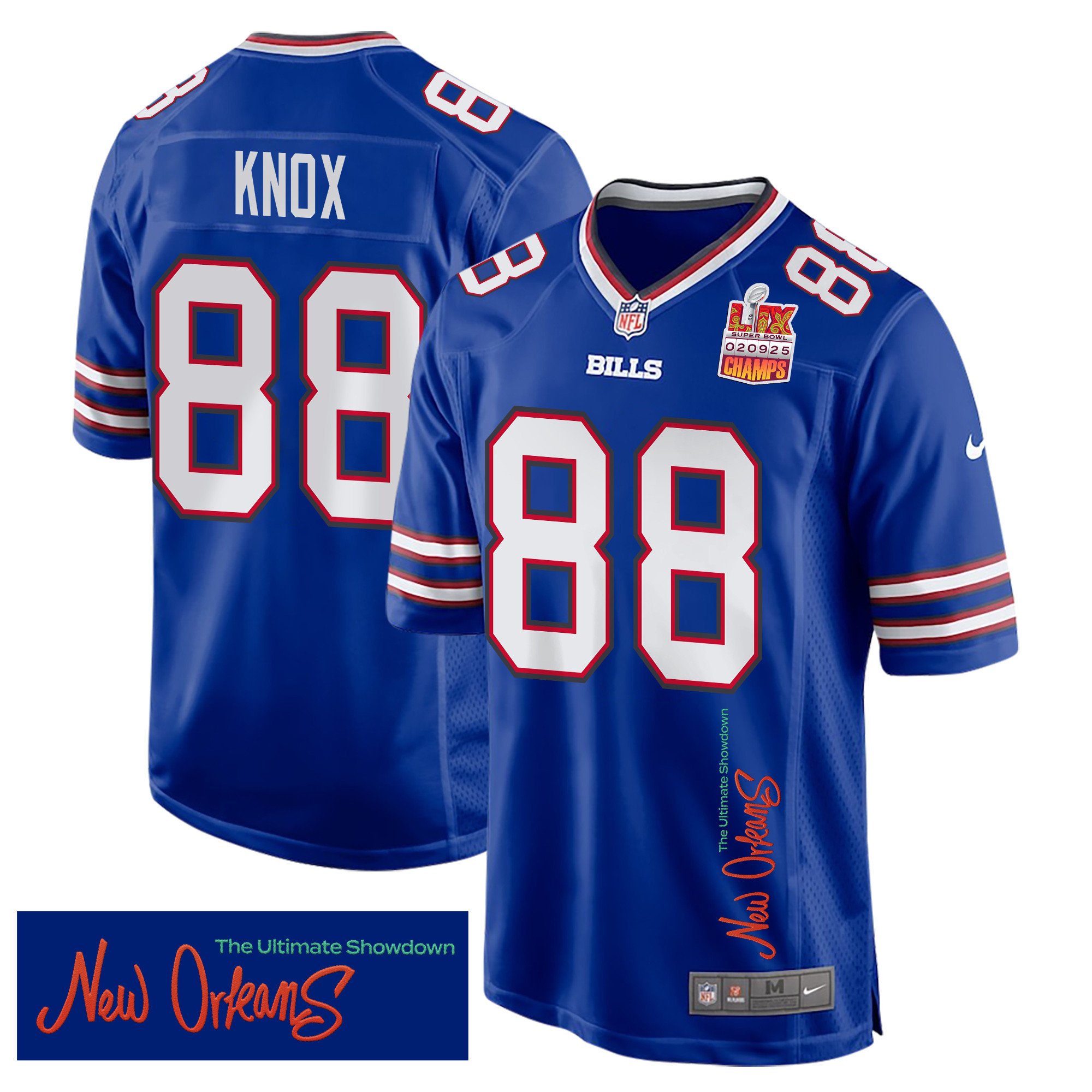 Dawson Knox 88 Buffalo Bills Super Bowl Lix Champions Patch 'new Orleans - The Ultimate Showdown' Embroidered Game Men Jersey - Royal Js1845