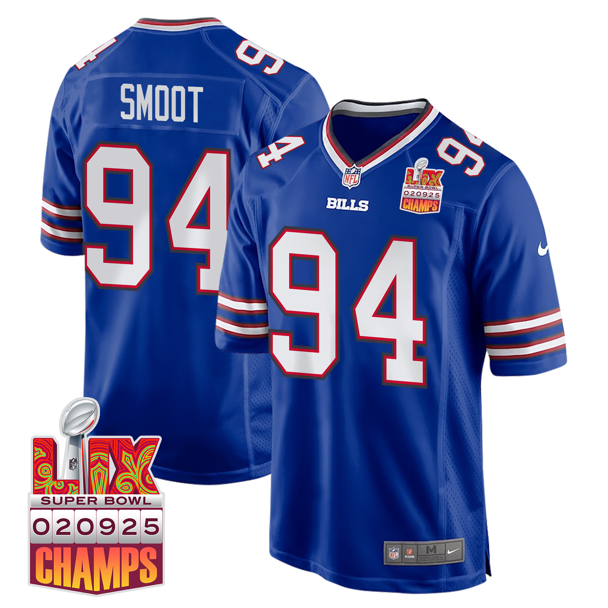 Dawuane Smoot 94 Buffalo Bills Super Bowl Lix Champions Patch Game Men Jersey - Royal Js8424