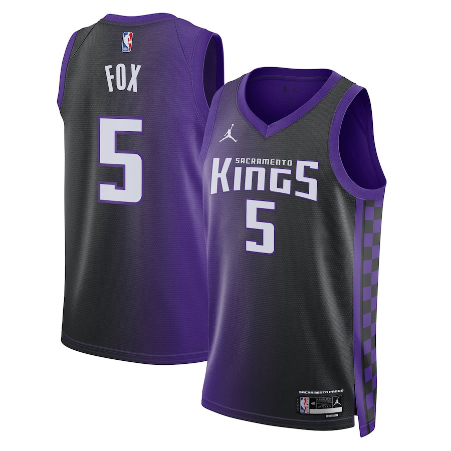 De'aaron Fox 5 Sacramento Kings Unisex Swingman Jersey - Statement Edition - Purple/black