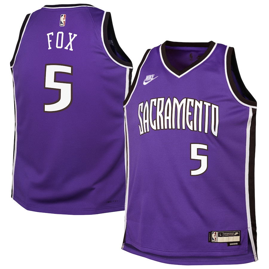 De'aaron Fox 5 Sacramento Kings Youth 2024/25 Swingman Jersey - Purple - Classic Edition