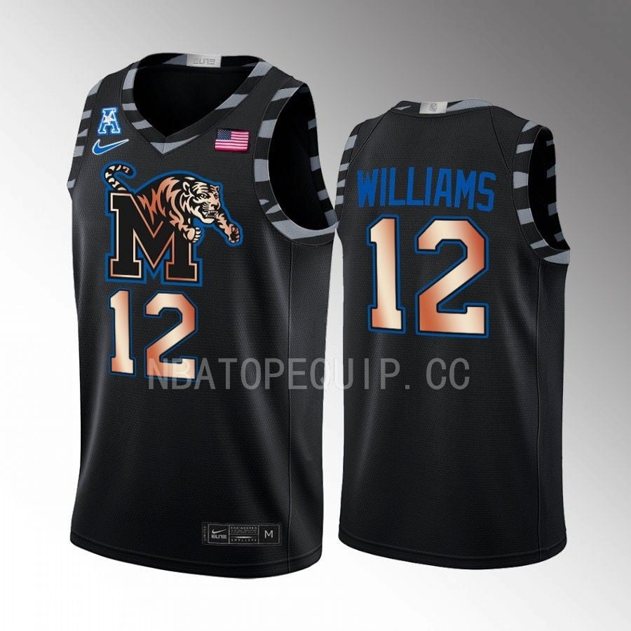 Deandre Williams 12 Memphis Tigers Black Jersey Copper College Basketball