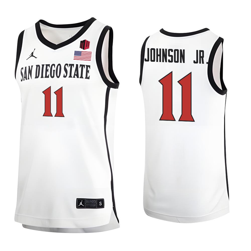 Demarshay Johnson Jr. 11 San Diego State Aztecs 2023 Basketball Jersey Mw Logo- Men White