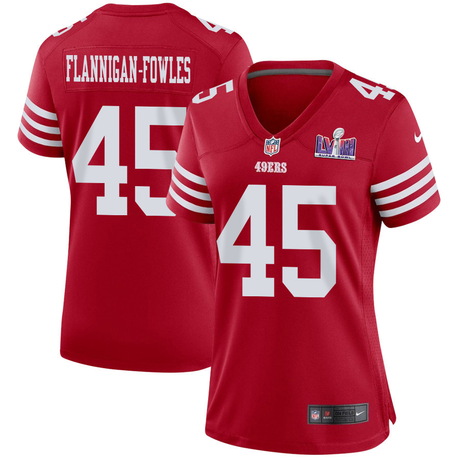 Demetrius Flannigan-fowles 45 San Francisco 49ers Super Bowl Lviii Patch Game Women Jersey - Scarlet Js8152