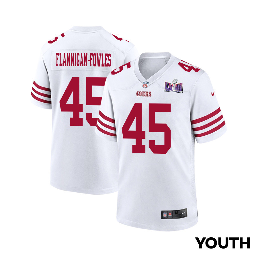 Demetrius Flannigan-fowles 45 San Francisco 49ers Super Bowl Lviii Patch Game Youth Jersey - White Js6330