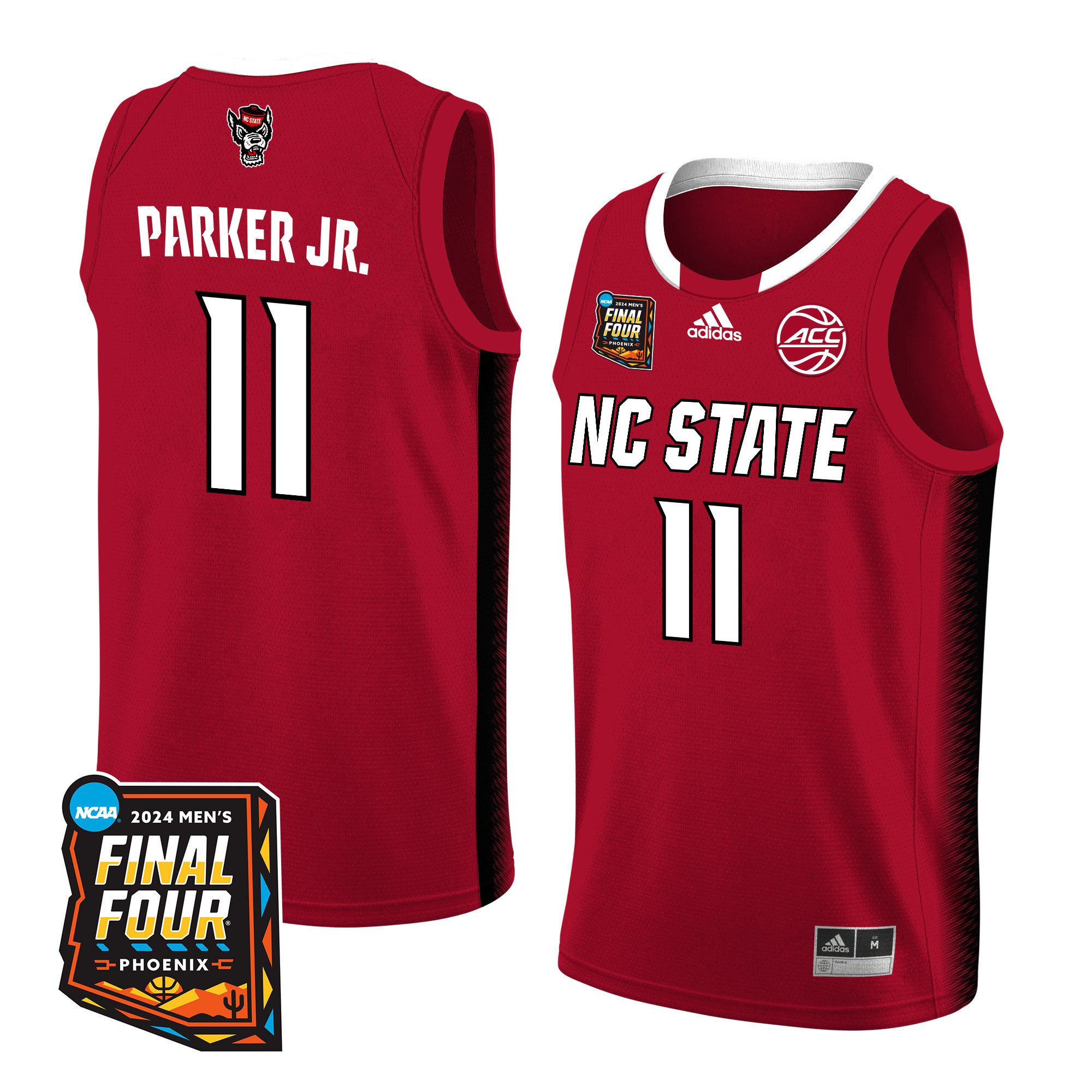 Dennis Parker Jr. Nc State 2024 Men's Final Four Patch Basketball Jersey - Red/white