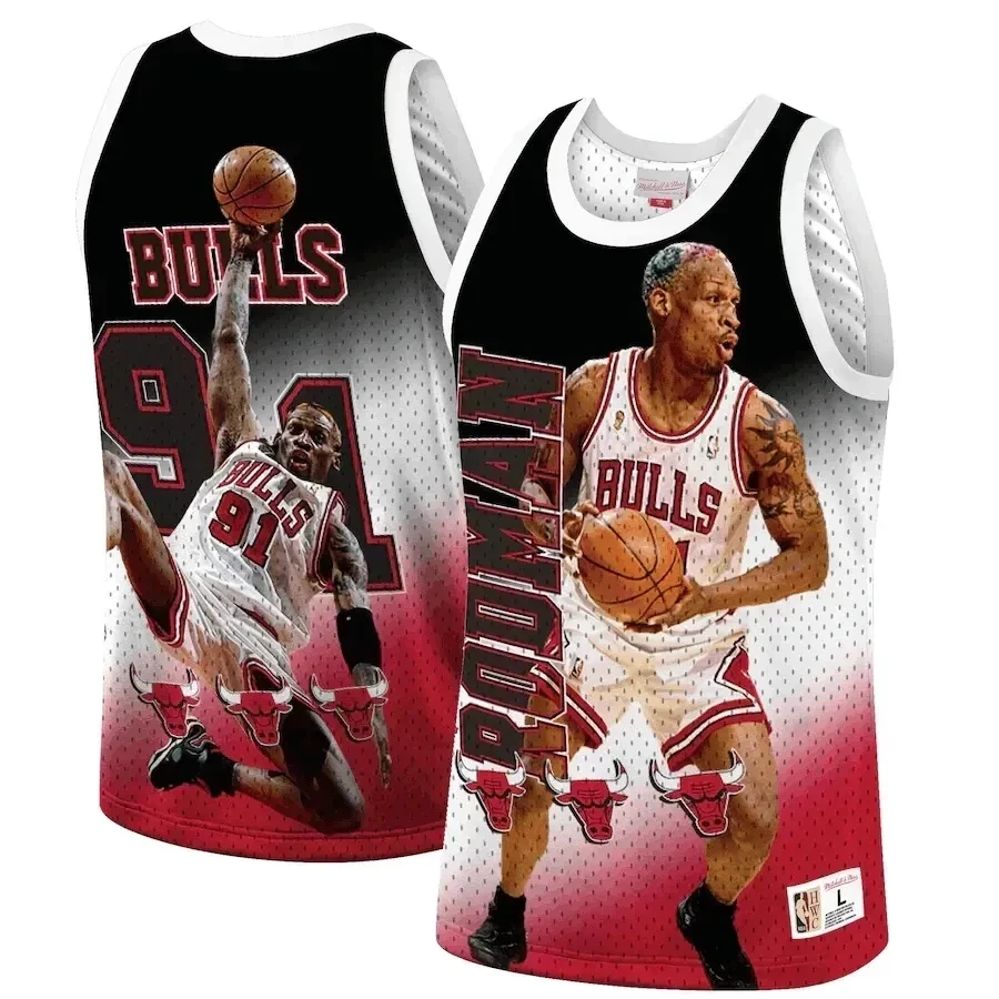 Dennis Rodman Chicago Bulls Mitchell & Ness Behind The Back Tank Top - Red Jersey