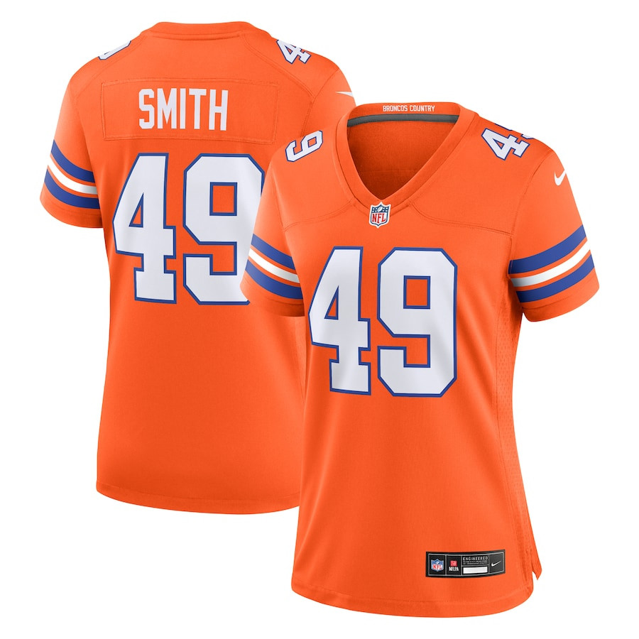 Dennis Smith 49 Denver Broncos Women's Mile High Collection 1977 Throwback Retired Player Game Jersey - Orange Js9160