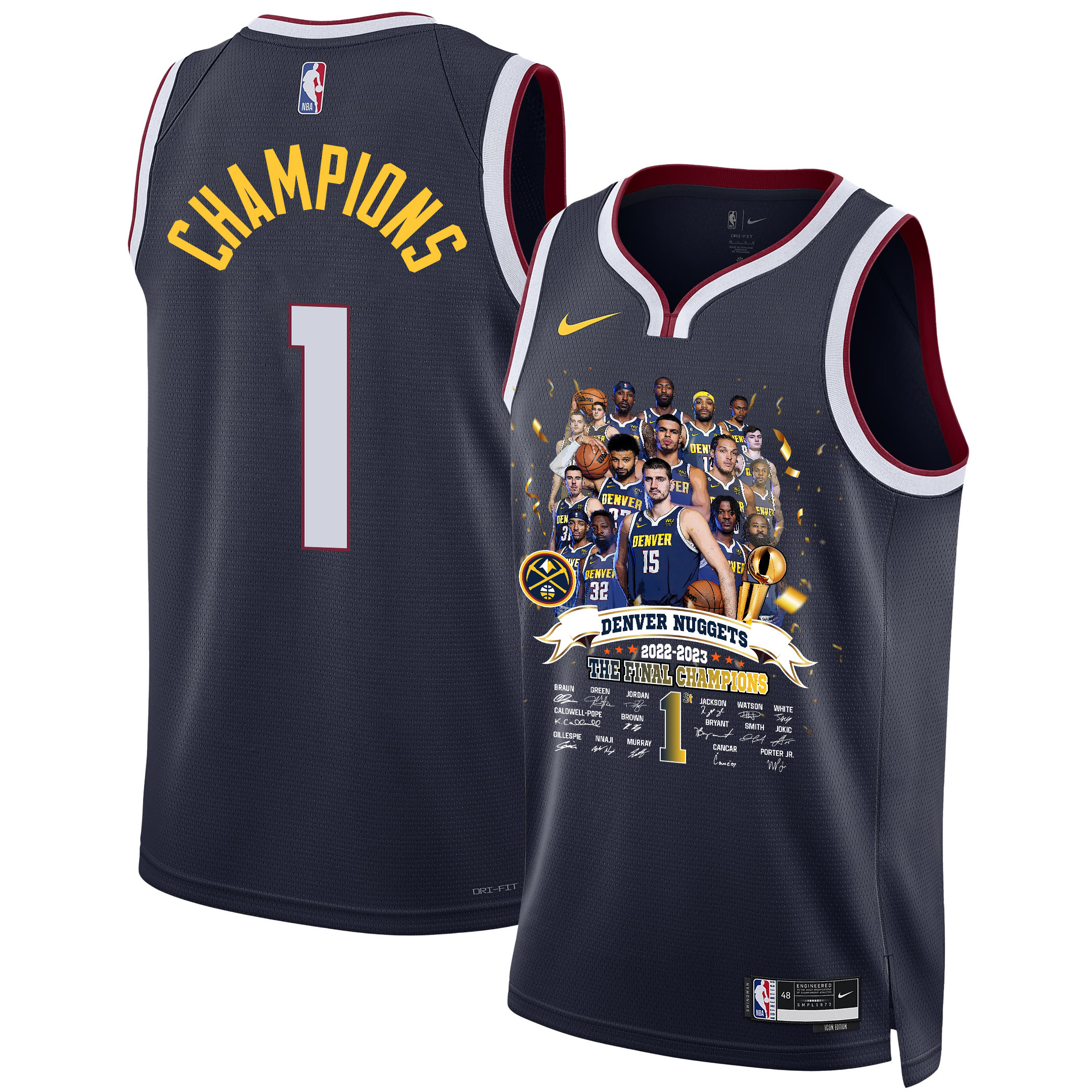 Denver Nuggets All-star Center Signatures 2023 Nba The Finals Champions Swingman Jersey - Black
