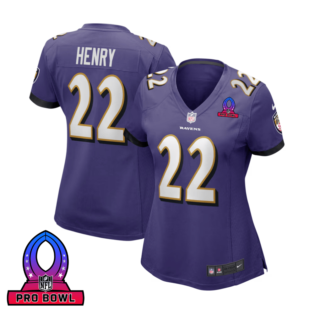 Derrick Henry 22 Baltimore Ravens 2025 Pro Bowl Patch Women Game Jersey - Purple Js6792