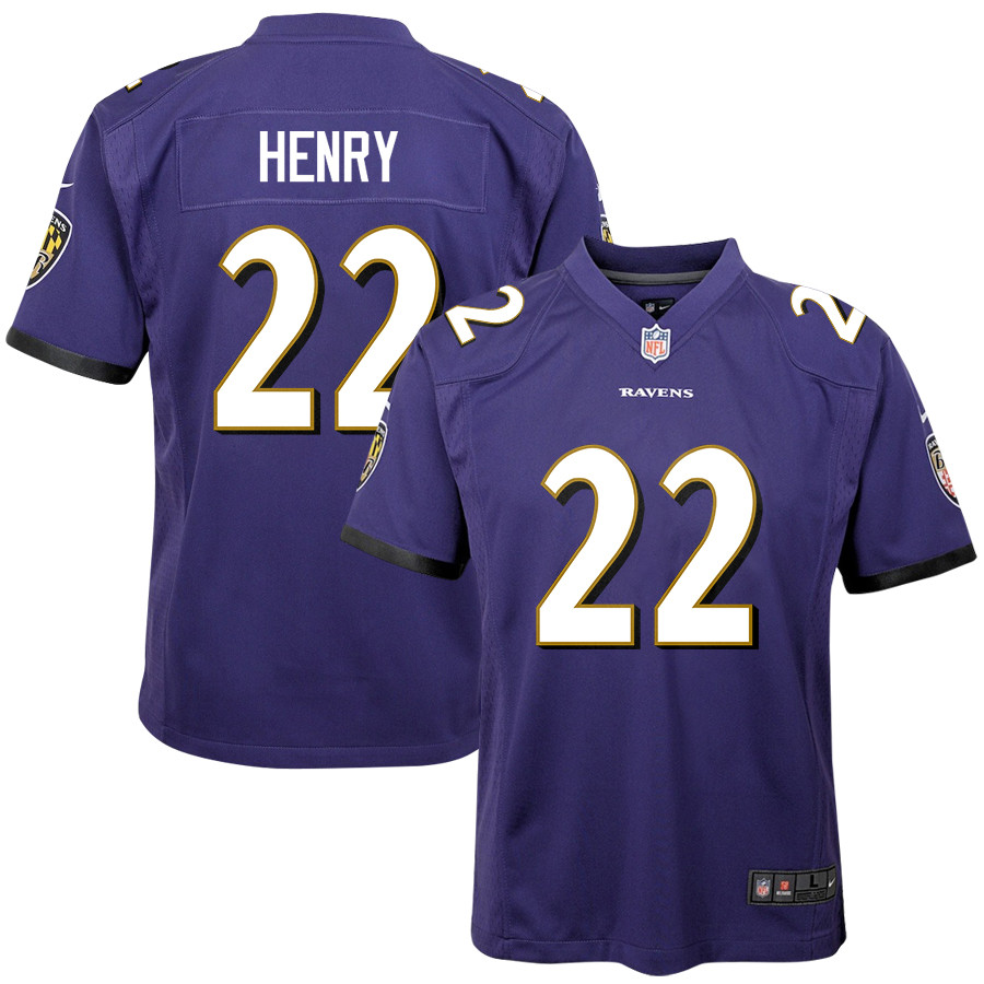 Derrick Henry 22 Baltimore Ravens Game Youth Jersey - Purple Js4322