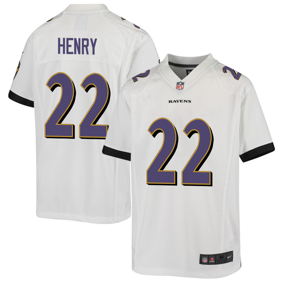 Derrick Henry 22 Baltimore Ravens Game Youth Jersey - White Js4863