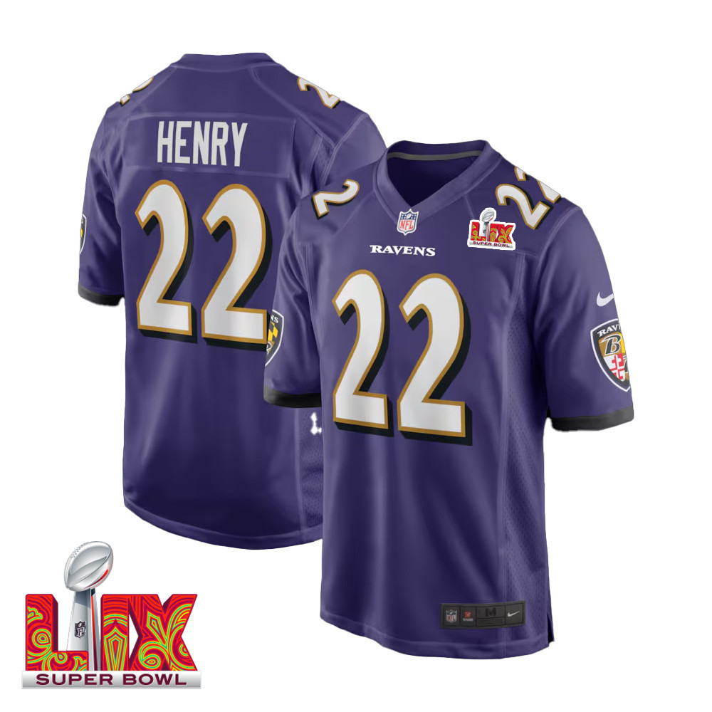 Derrick Henry #22 Baltimore Ravens Super Bowl Lix Jersey - Men's - Purple Js6535