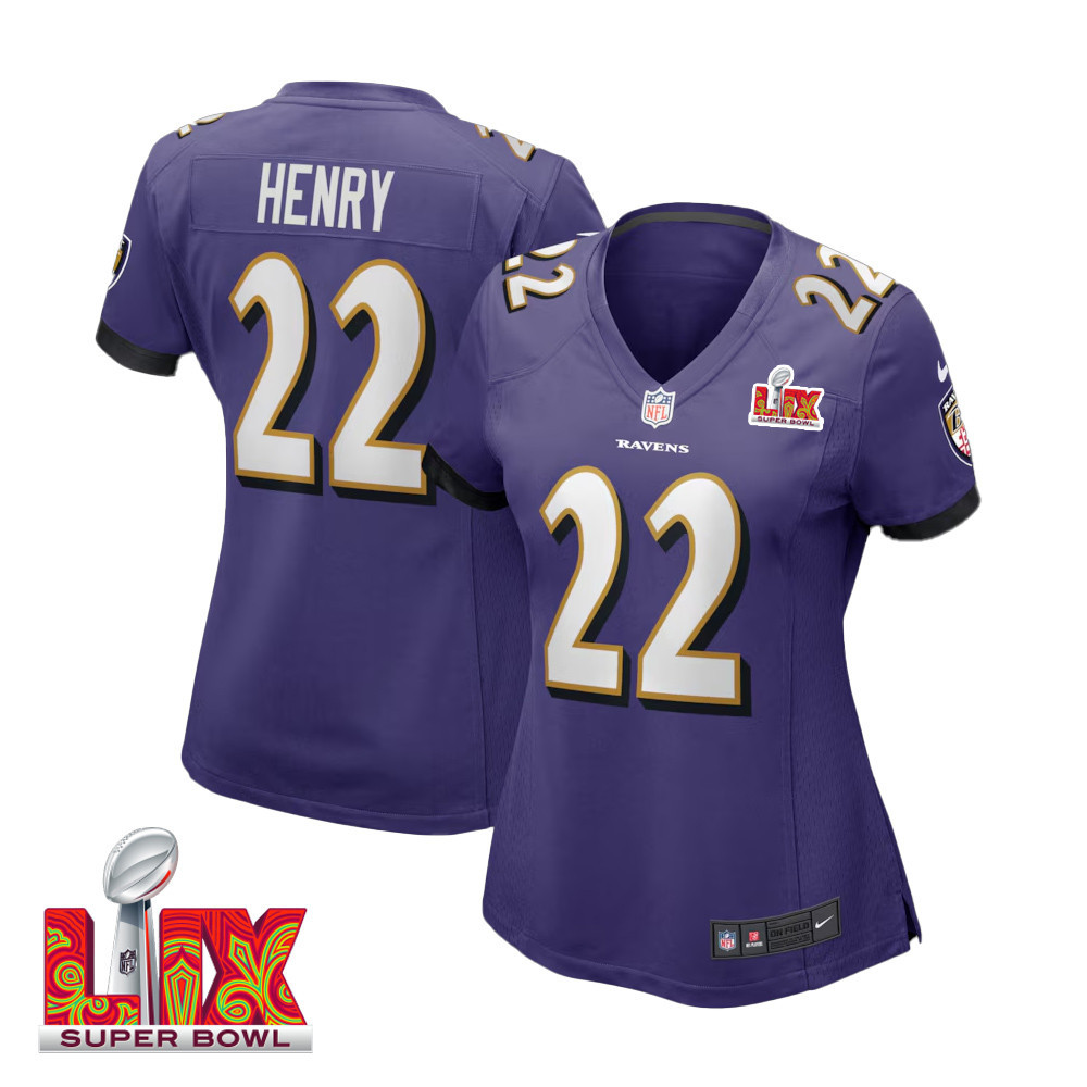 Derrick Henry #22 Baltimore Ravens Super Bowl Lix Women's Jersey - Purple Js7164