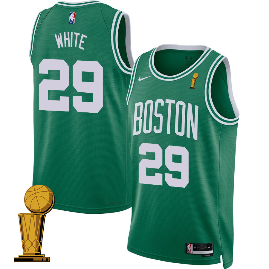 Derrick White 29 Boston Celtics 2024 Finals Champions Jersey - Icon Edition - Kelly Green
