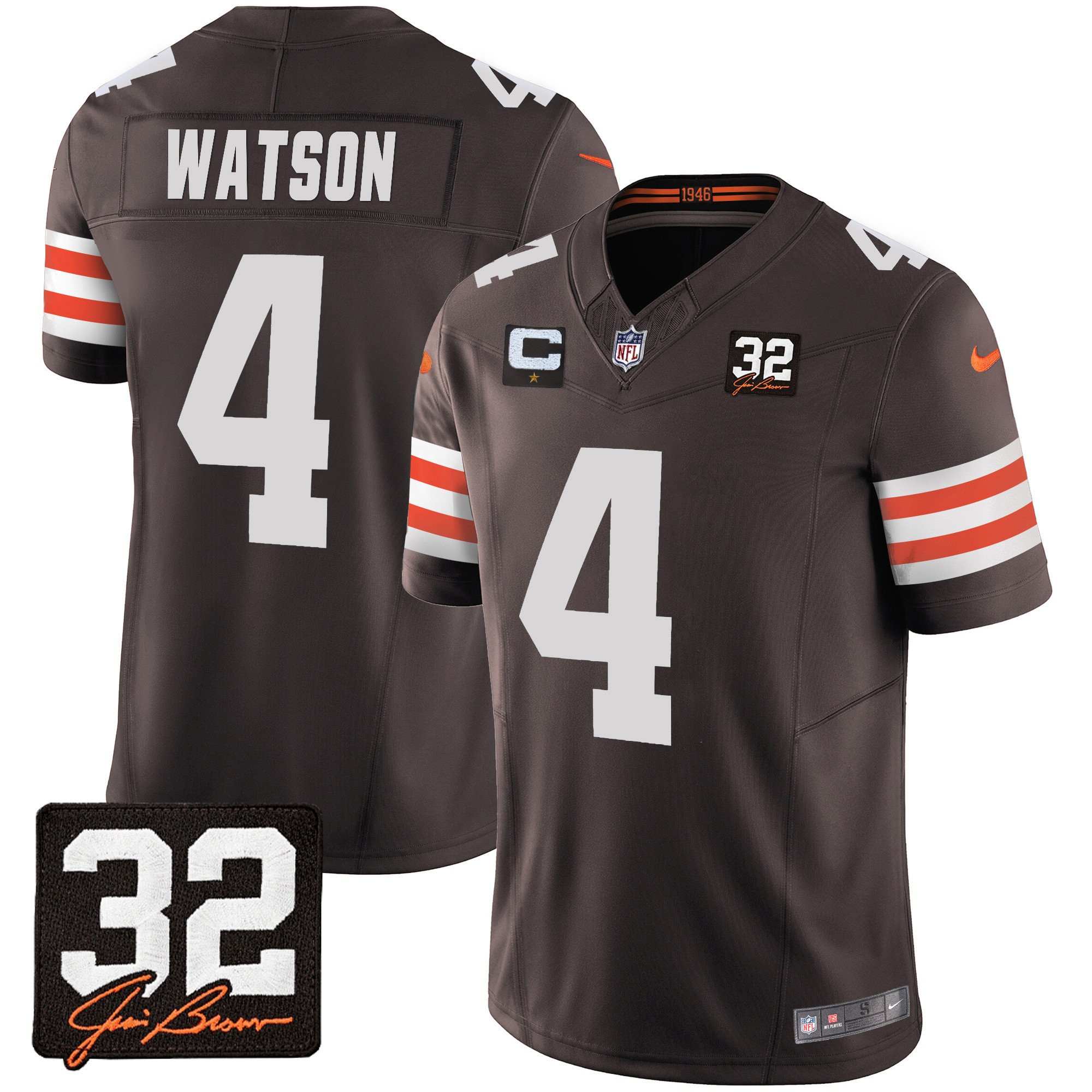 Deshaun Watson 4 Cleveland Browns Jim Brown Memorial Patch Game Men Jersey - Brown Js2295