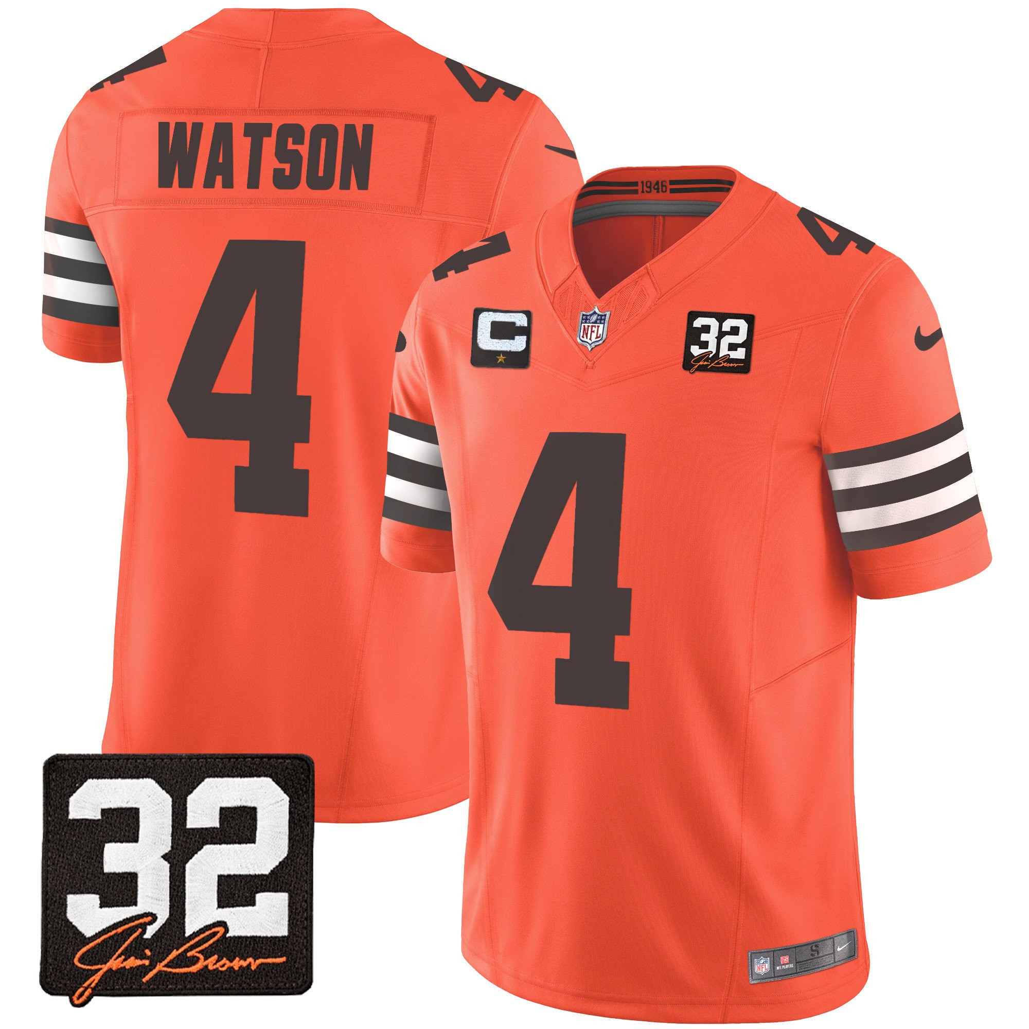 Deshaun Watson 4 Cleveland Browns Jim Brown Memorial Patch Game Men Jersey - Orange Js4667