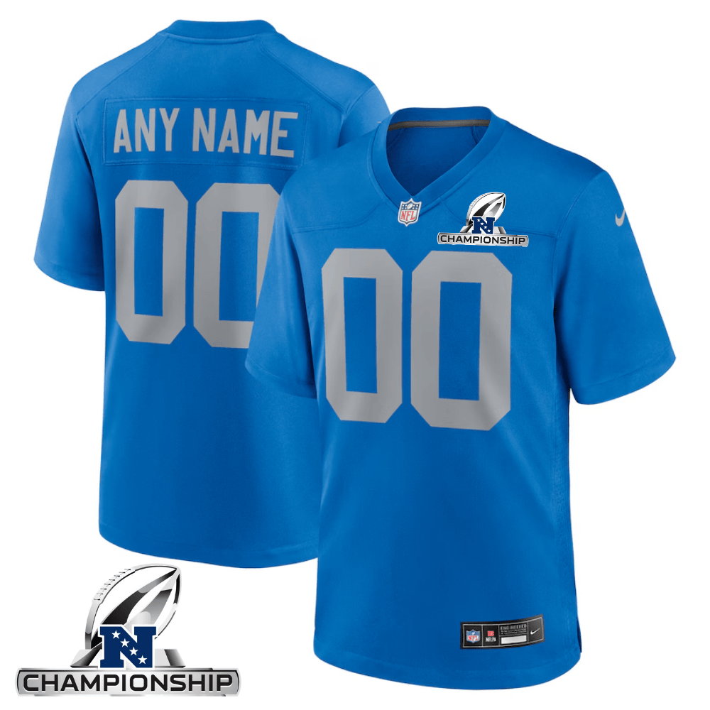 Detroit Lions Nfc Championship Patch Alternate Game Men Custom Jersey - Blue Js3959