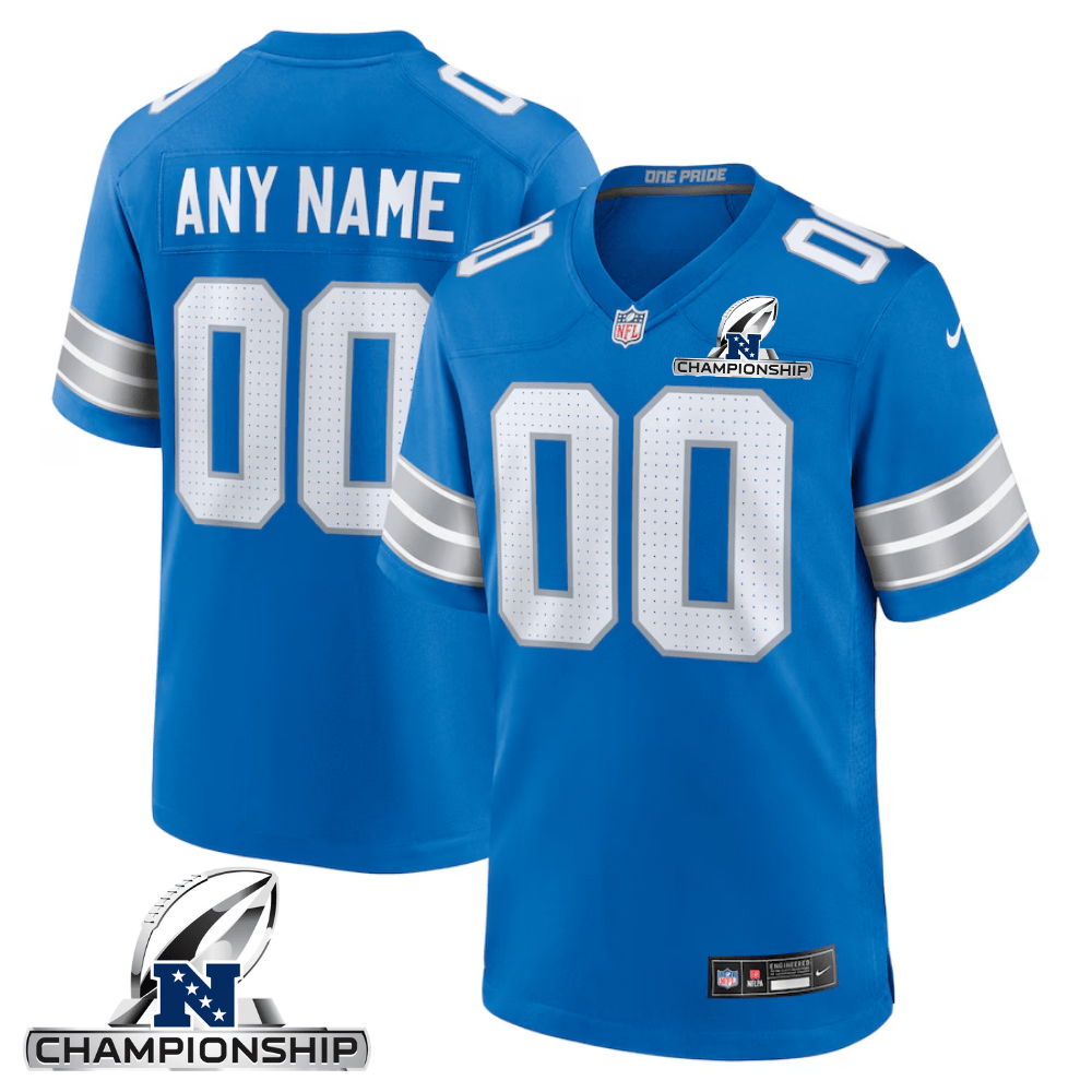 Detroit Lions Nfc Championship Patch Game Men Custom Jersey - Blue Js2101