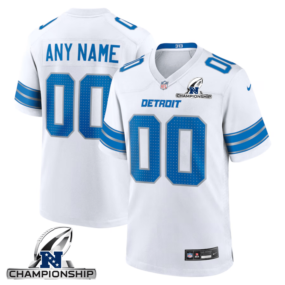 Detroit Lions Nfc Championship Patch Game Men Custom Jersey - White Js1414