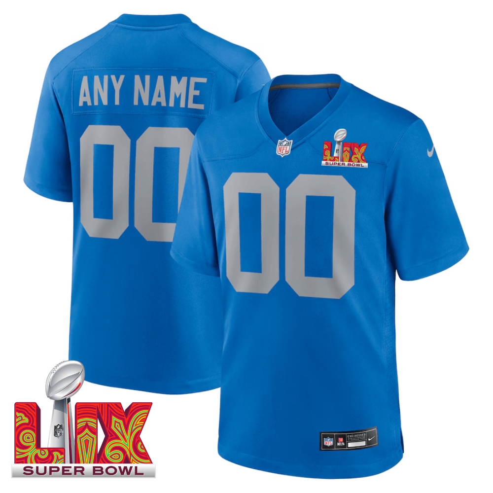 Detroit Lions Super Bowl Lix Patch Alternate Game Men Custom Jersey - Blue Js8878
