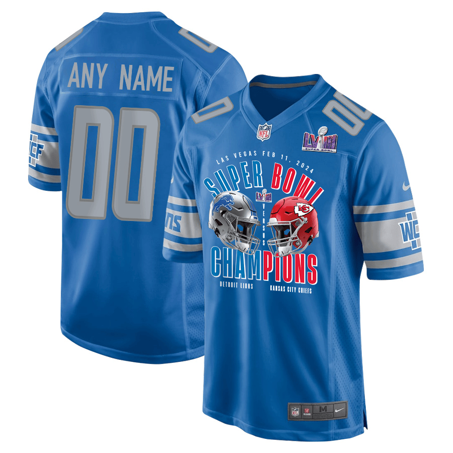 Detroit Lions Vs. Kansas City Chiefs Super Bowl Lviii Matchup Game Custom Men Jersey - Blue Js8041