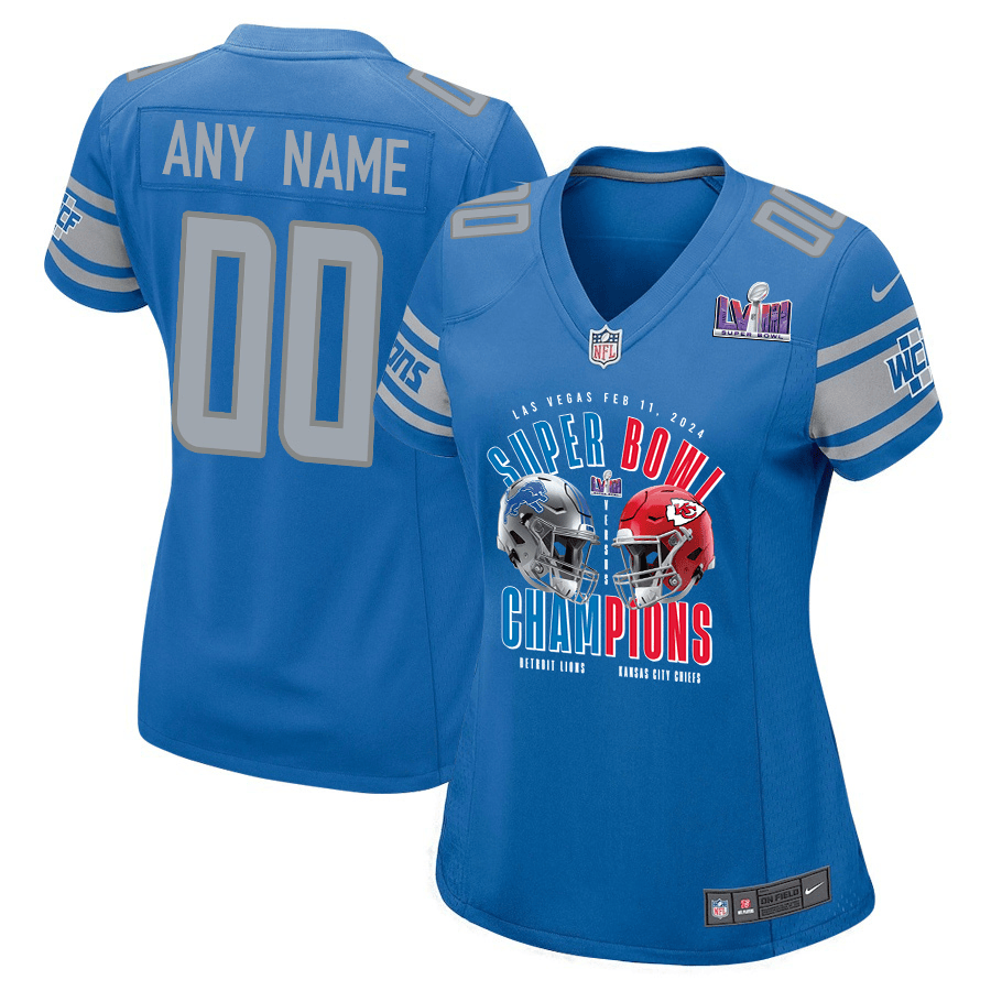 Detroit Lions Vs. Kansas City Chiefs Super Bowl Lviii Matchup Game Custom Women Jersey - Blue Js8599