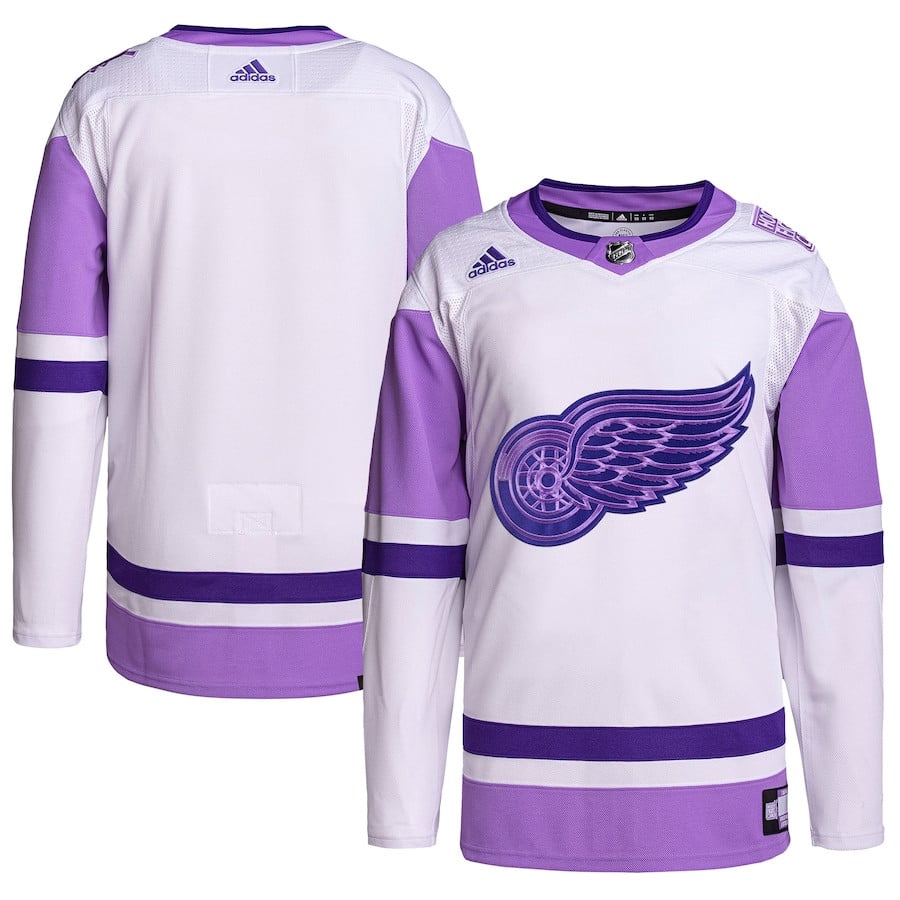 Detroit Red Wings Hockey Fights Cancer Primegreen Men Jersey - White/purple