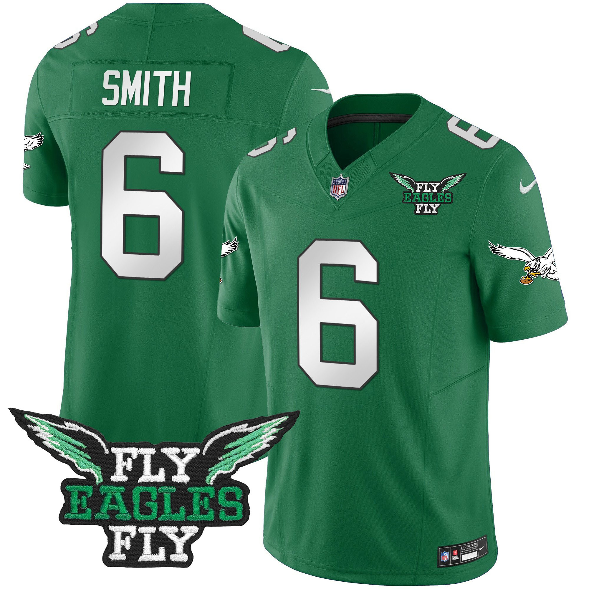 Devonta Smith 6 Philadelphia Eagles Fly Eagles Fly Patch Alternate Game Men Jersey - Kelly Green Js5189
