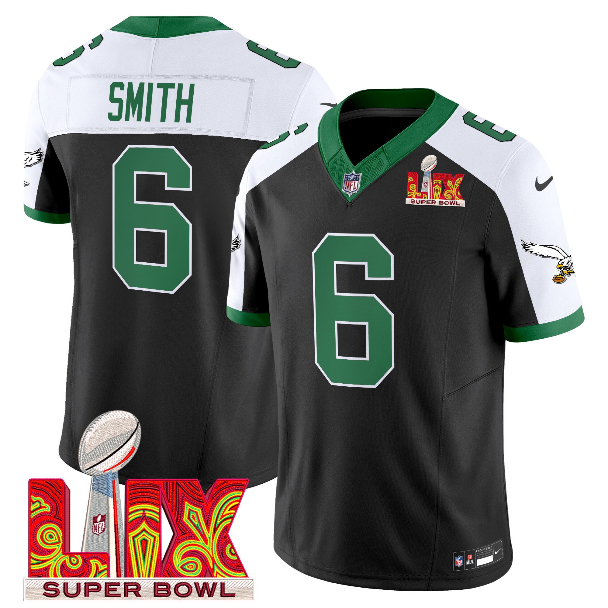 Devonta Smith 6 Philadelphia Eagles Kelly Green Super Bowl Champions Lix Patch Vapor Limited Jersey - Black Alternate Js3758