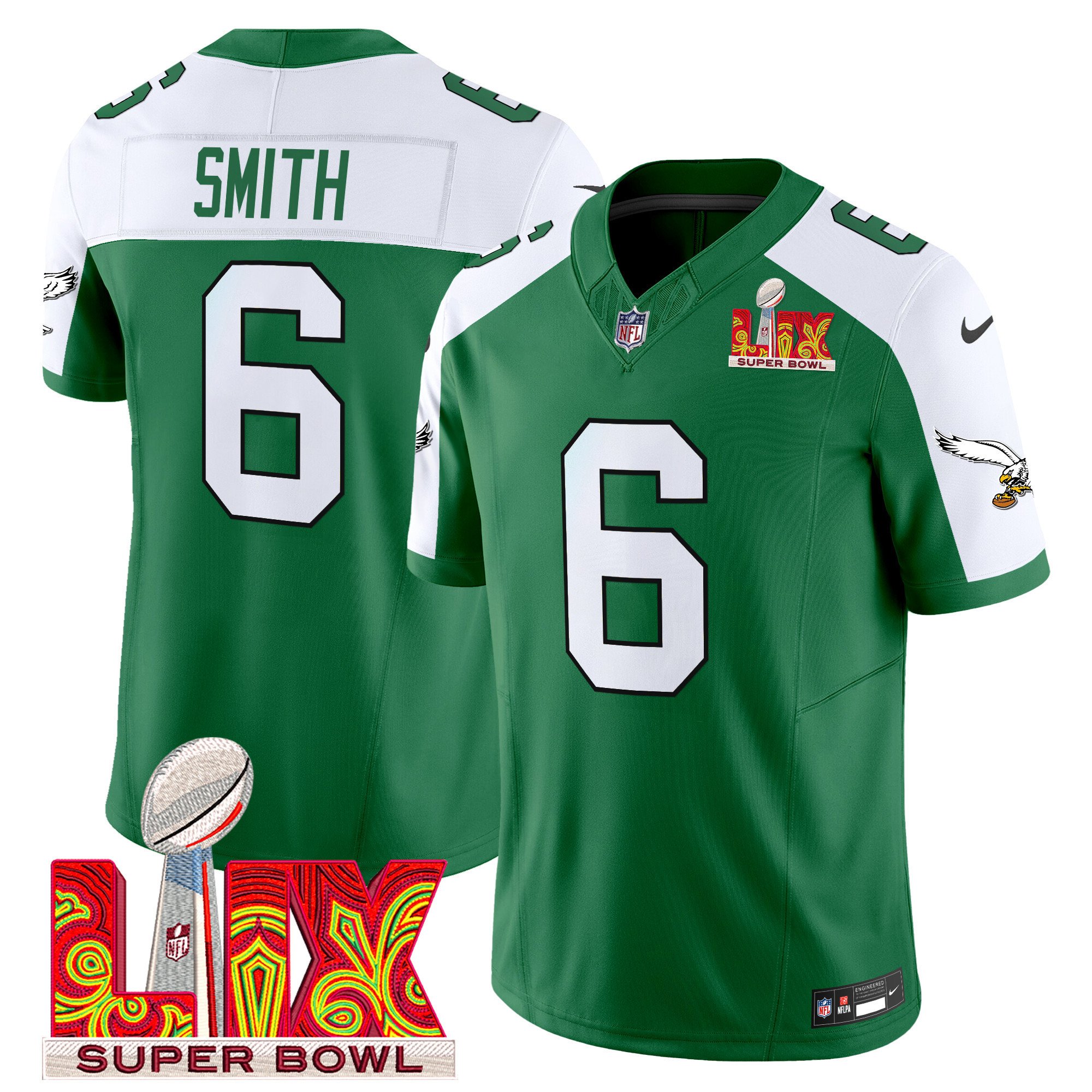 Devonta Smith 6 Philadelphia Eagles Kelly Green Super Bowl Champions Lix Patch Vapor Limited Jersey - Kelly Alternate Js2104