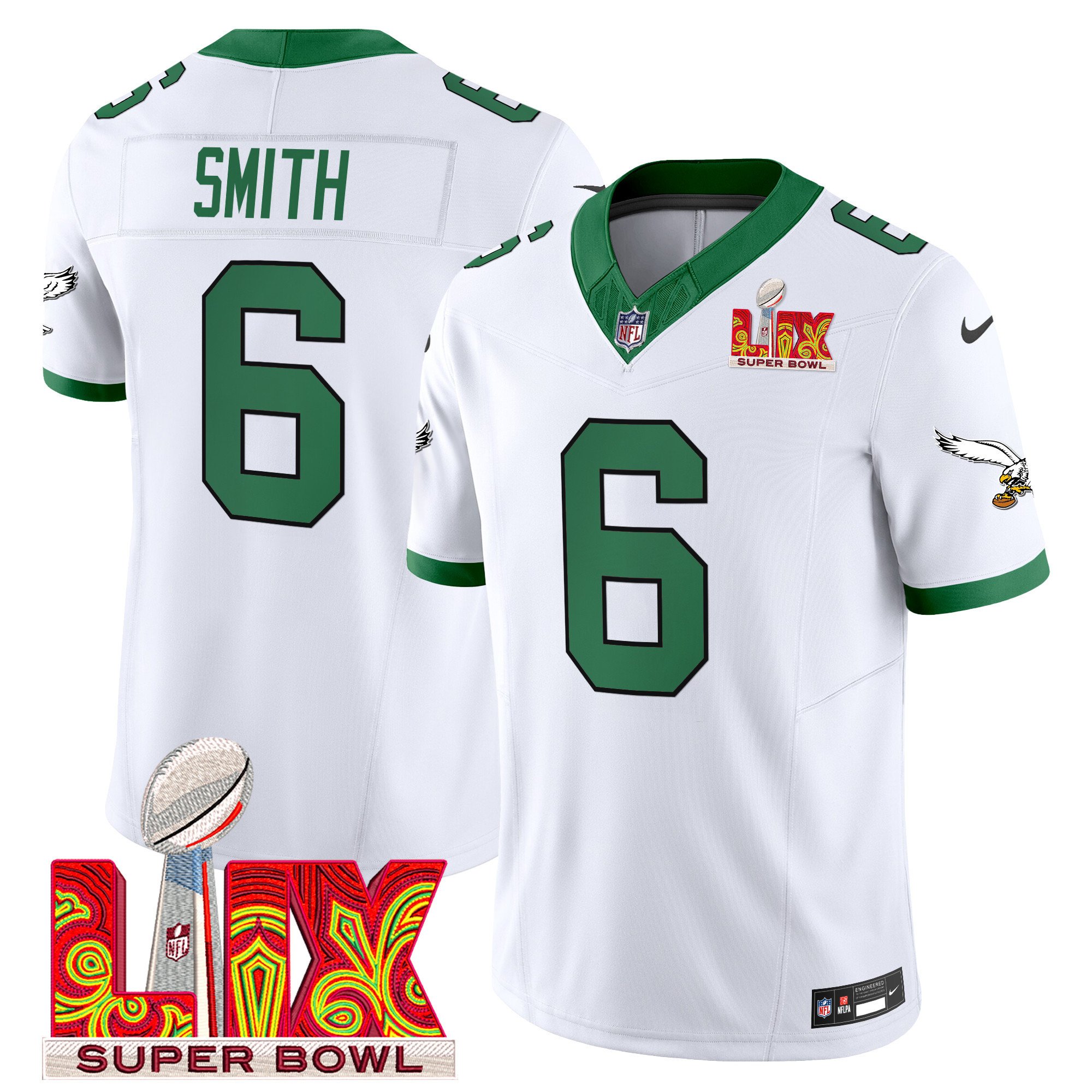 Devonta Smith 6 Philadelphia Eagles Kelly Green Super Bowl Champions Lix Patch Vapor Limited Jersey - White Js1180