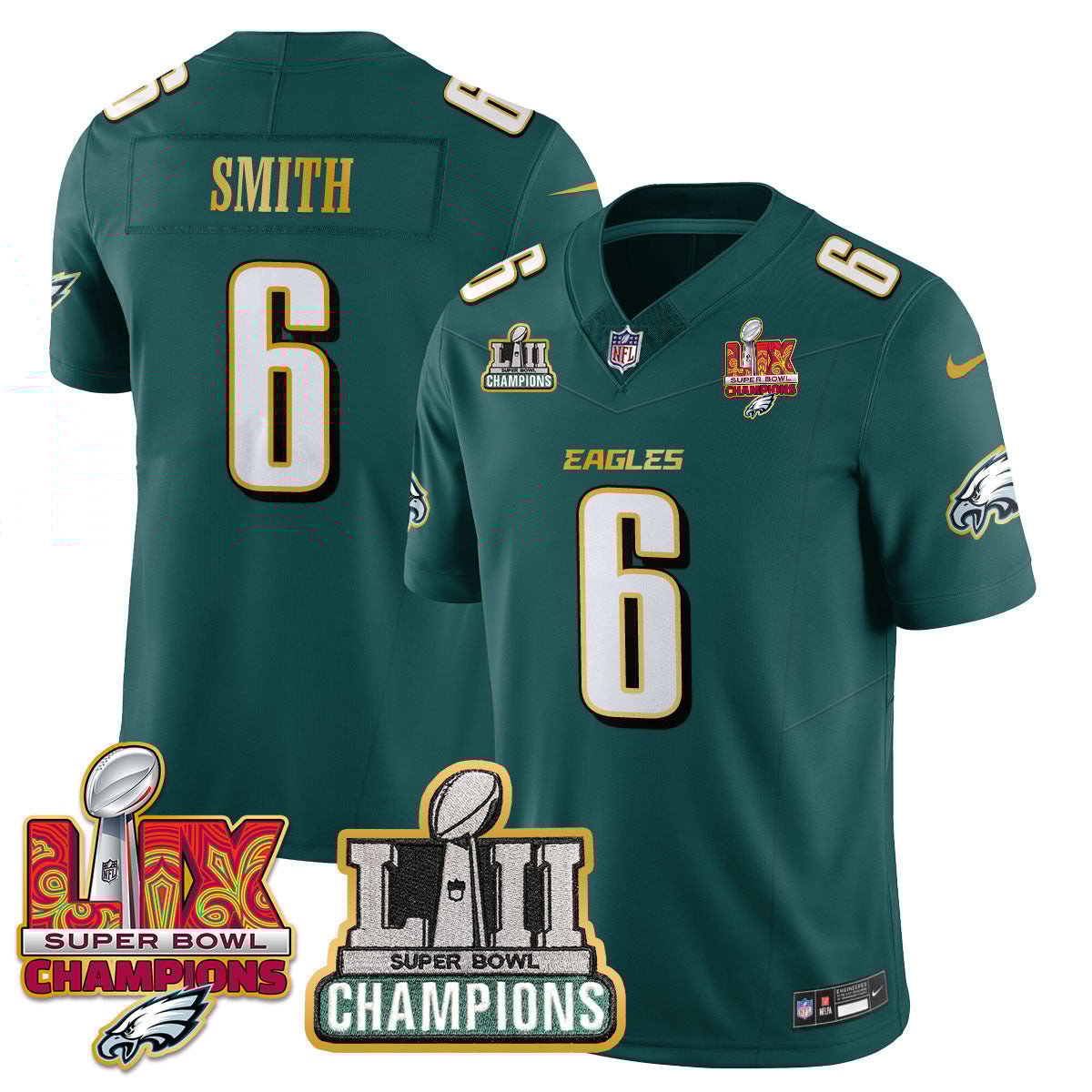 Devonta Smith 6 Philadelphia Eagles Lii-lix Super Bowl Champions Vapor Limited Gold Jersey - Midnight Green Js6347