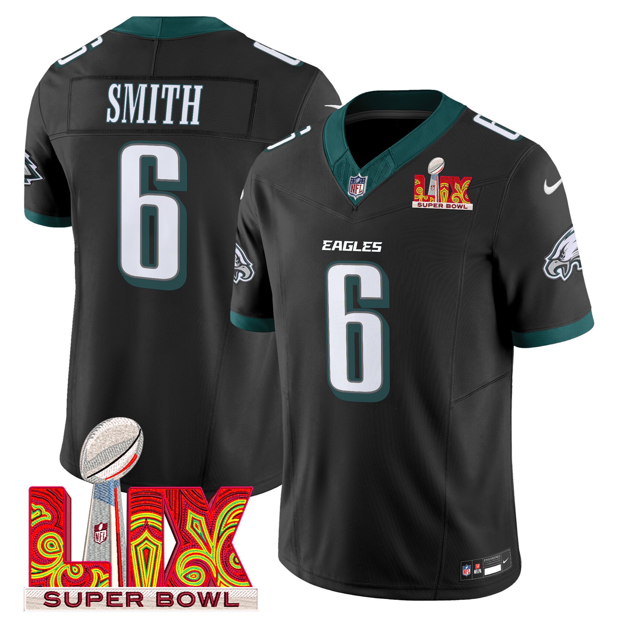Devonta Smith 6 Philadelphia Eagles Super Bowl Champions Lix Patch Vapor Limited Jersey - Black Js6511