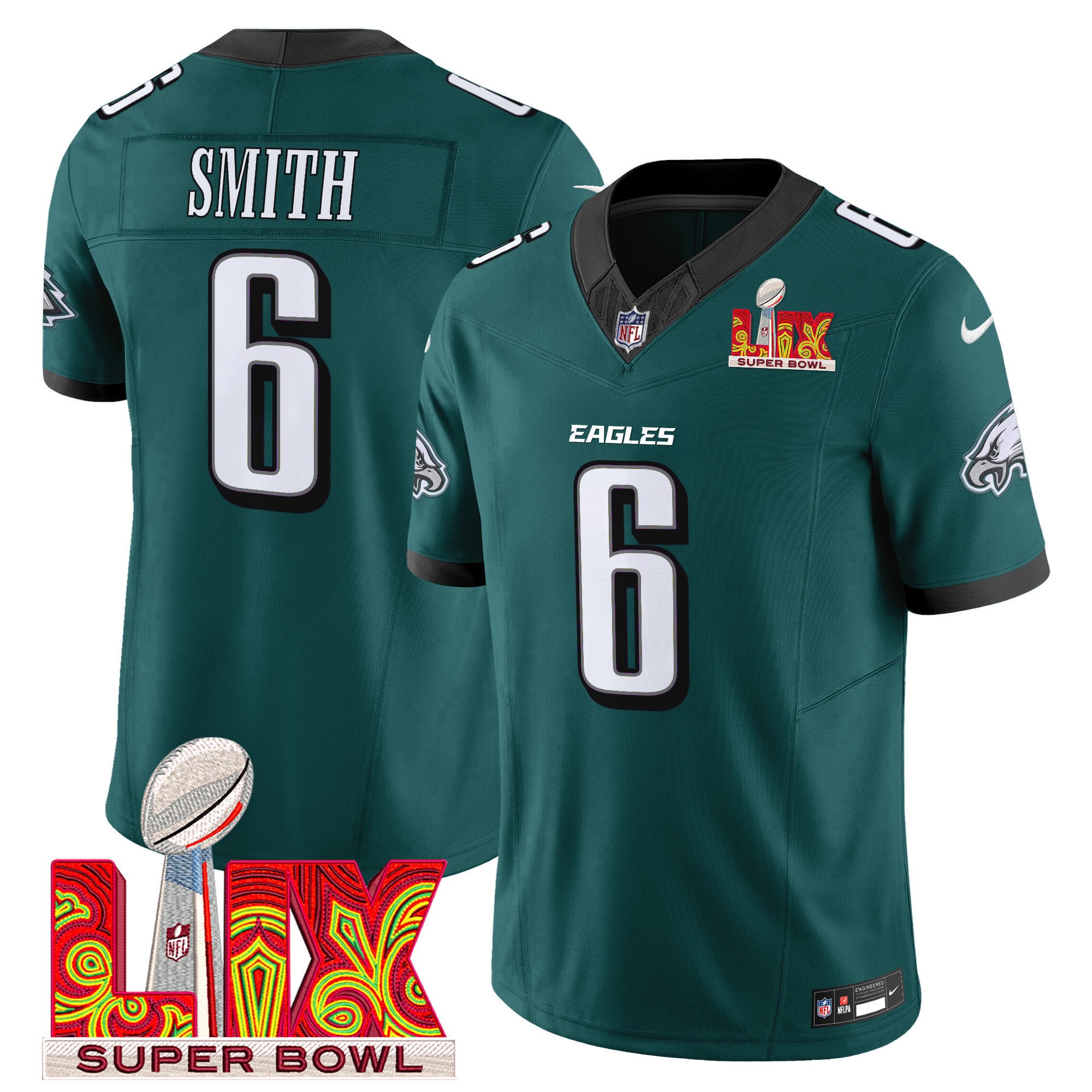 Devonta Smith 6 Philadelphia Eagles Super Bowl Champions Lix Patch Vapor Limited Jersey - Midnight Green Js2155