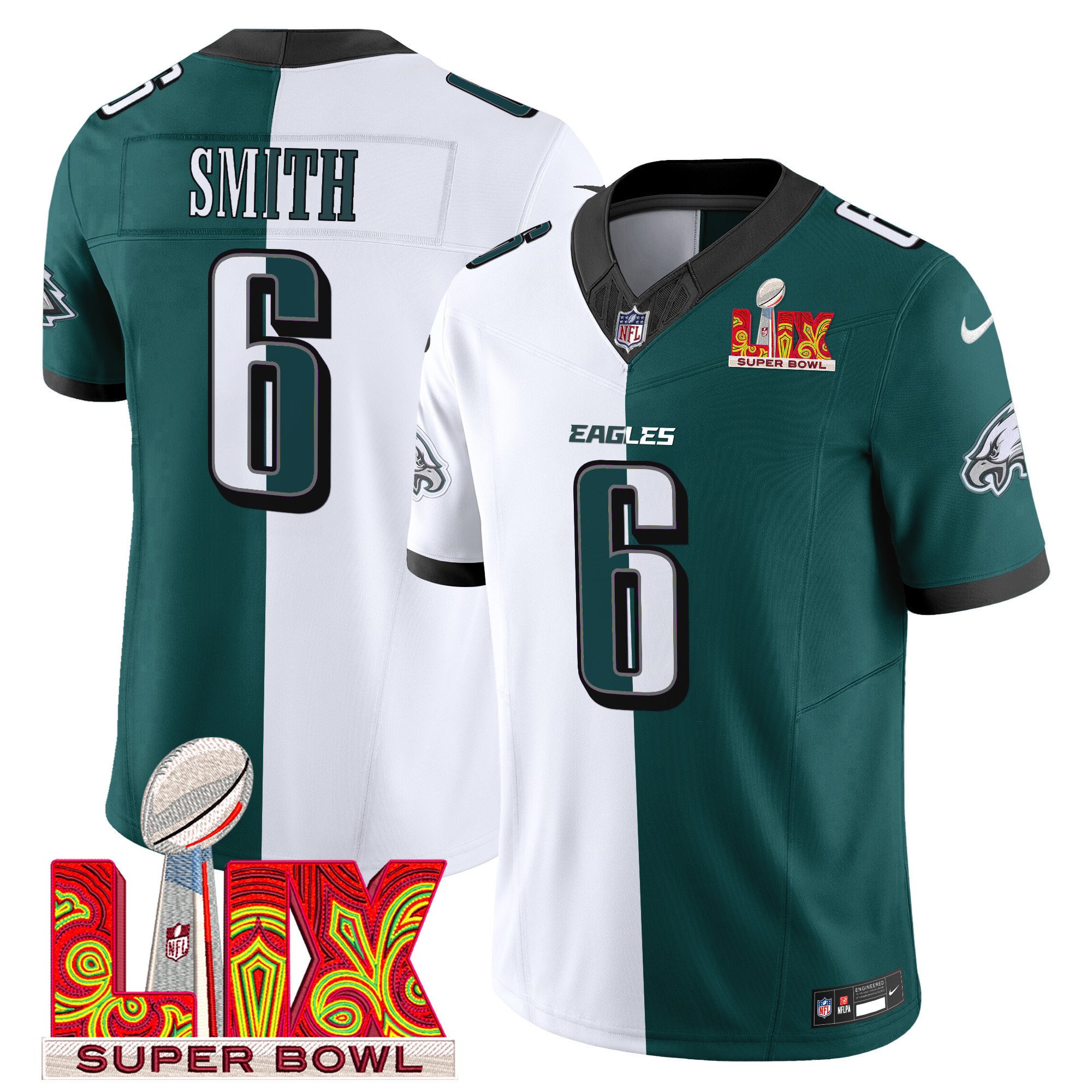 Devonta Smith 6 Philadelphia Eagles Super Bowl Champions Lix Patch Vapor Limited Jersey - Split Js4452