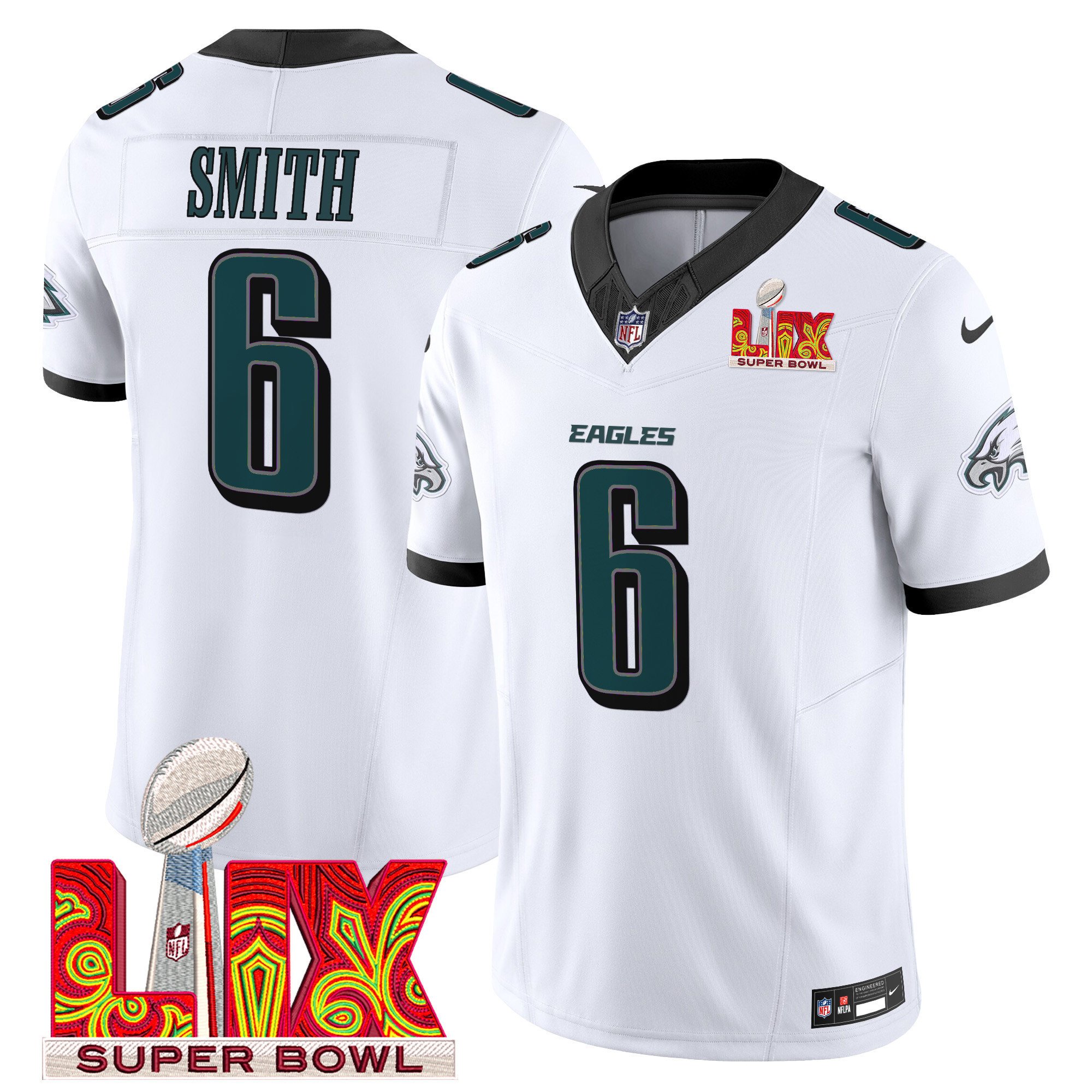 Devonta Smith 6 Philadelphia Eagles Super Bowl Champions Lix Patch Vapor Limited Jersey - White Js3332