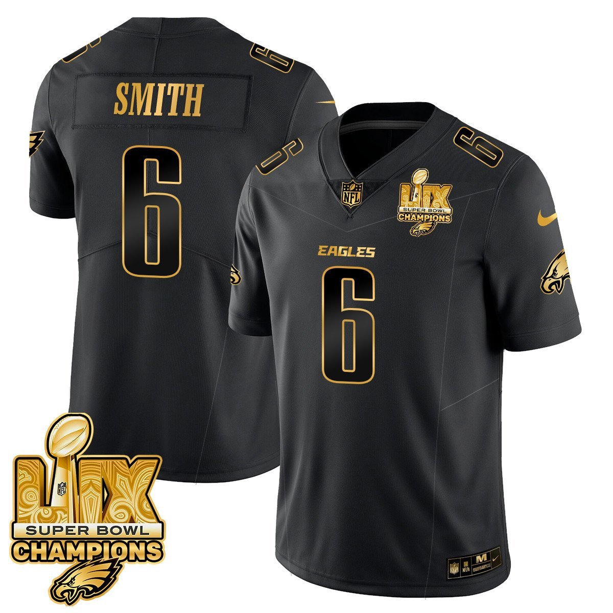 Devonta Smith 6 Philadelphia Eagles Super Bowl Lix Champions Gold Vapor Limited Jersey - Black Gold Js2583