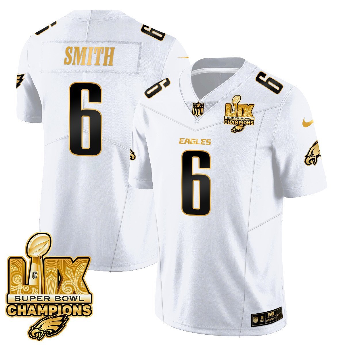 Devonta Smith 6 Philadelphia Eagles Super Bowl Lix Champions Gold Vapor Limited Jersey - White Gold Js2662