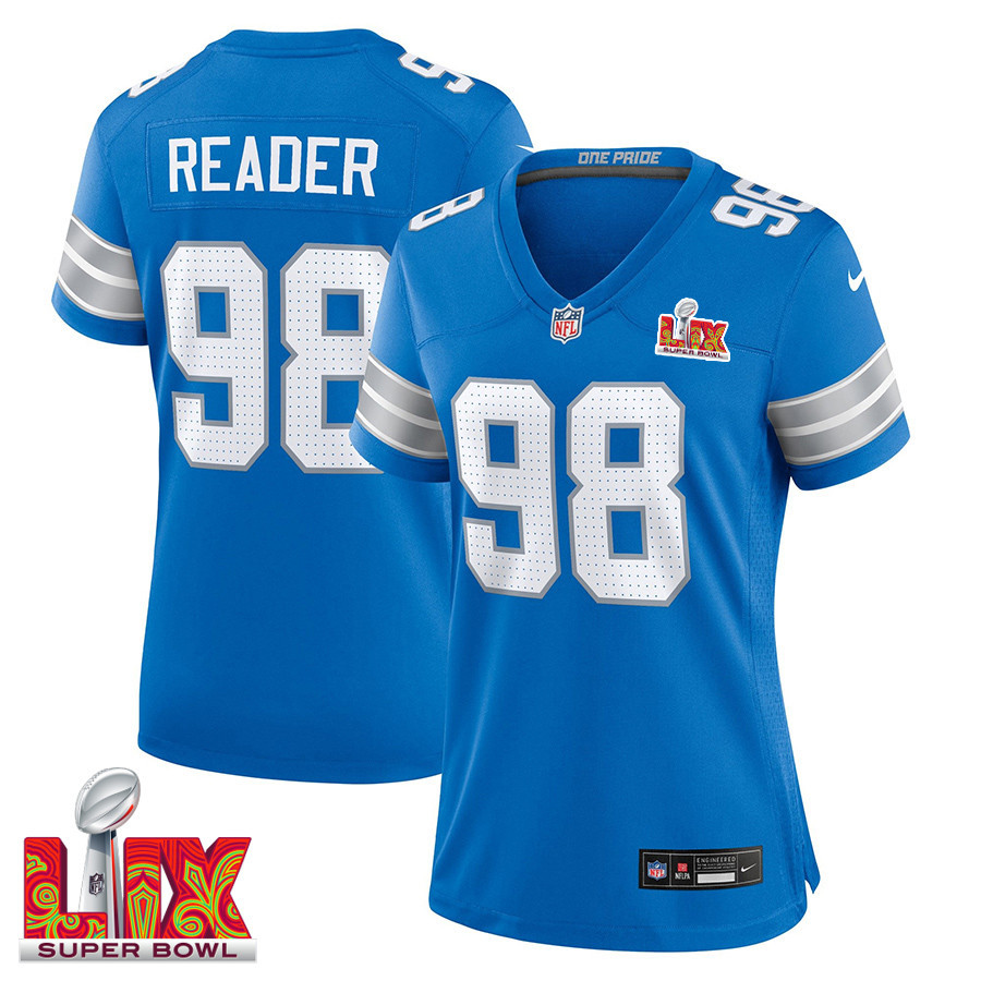 Dj Reader #98 Detroit Lions Super Bowl Lix Women's Jersey - Blue Js5531