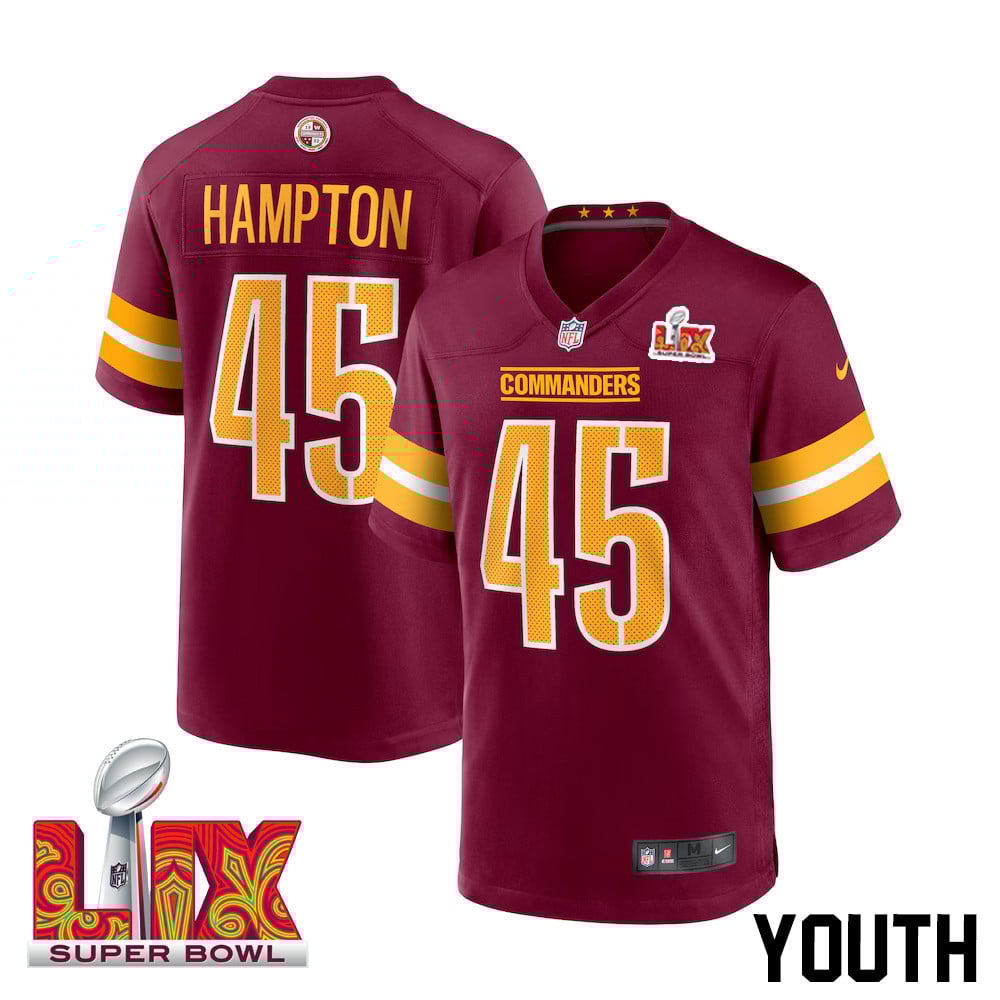 Dominique Hampton #45 Washington Commanders Super Bowl Lix Youth Jersey - Burgundy Js8928