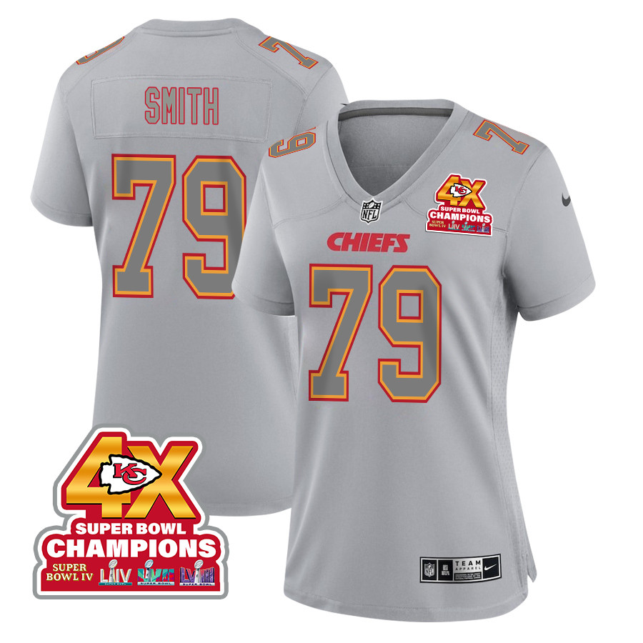 Donovan Smith 79 Kansas City Chiefs Super Bowl Lviii Champions 4x Atmosphere Fashion Game Women Jersey - Gray Js9076