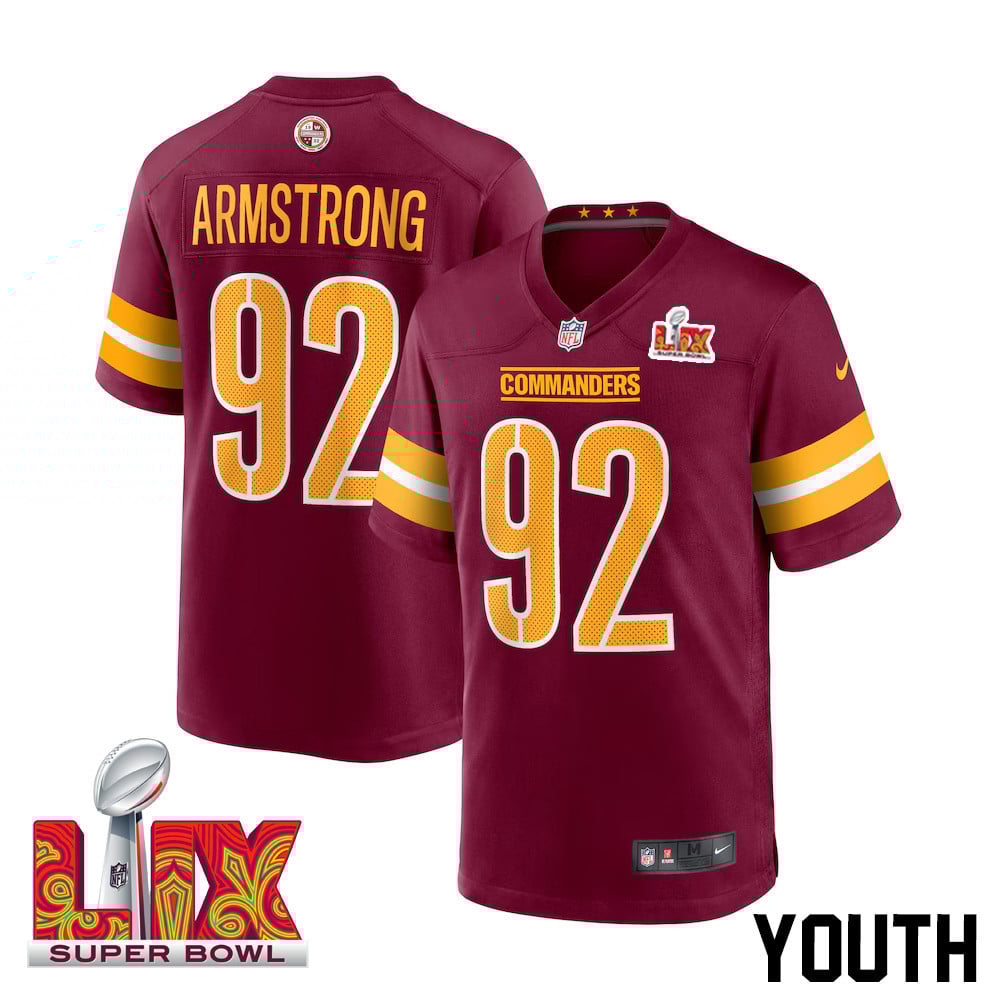 Dorance Armstrong #92 Washington Commanders Super Bowl Lix Youth Jersey - Burgundy Js5816